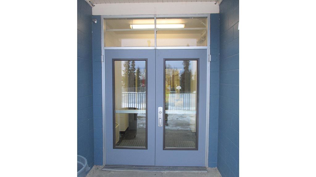 O'Malley Elementary doors from the outside