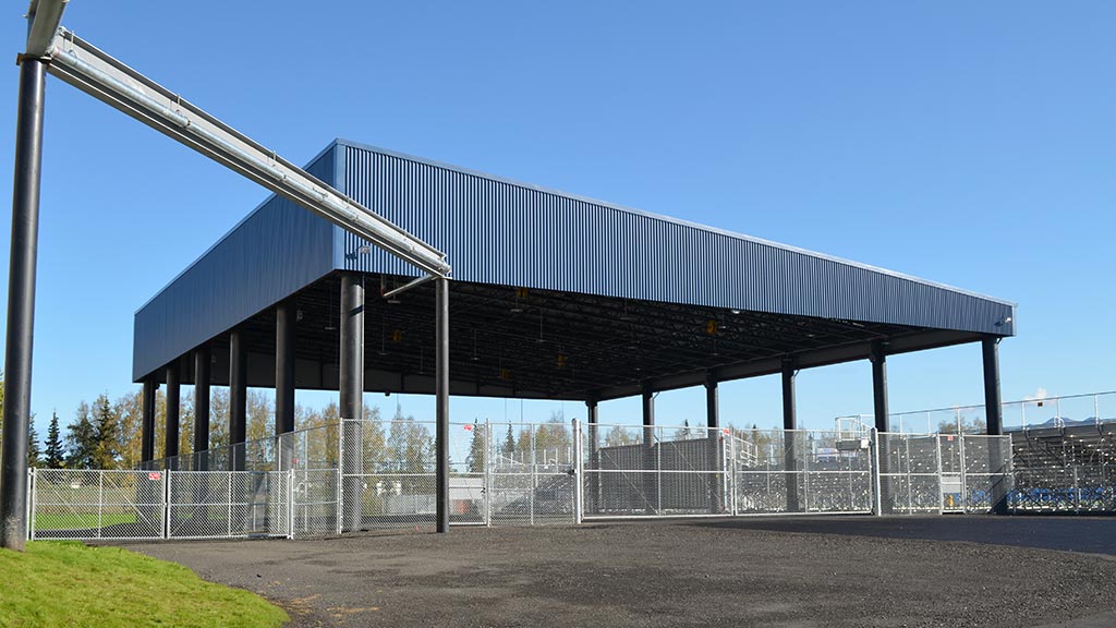 Open roofed area near the playing field